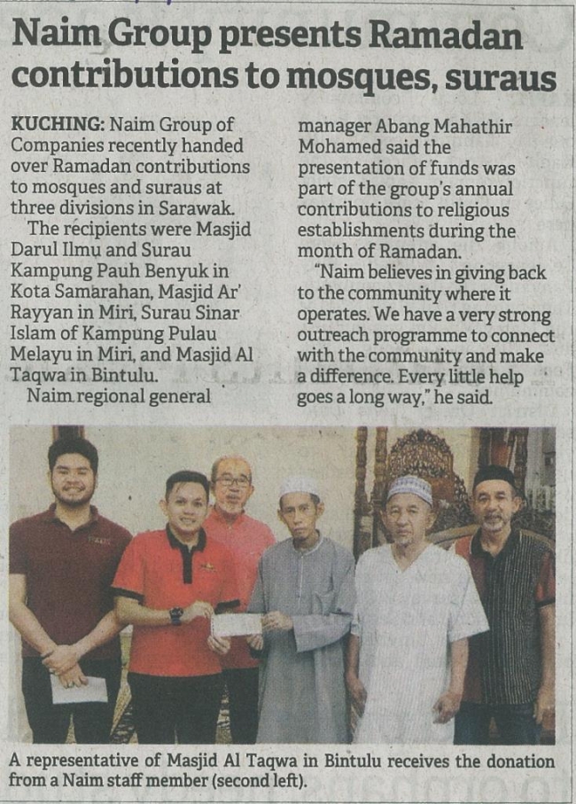 Naim Group presents Ramadan contributions to mosques, suraus