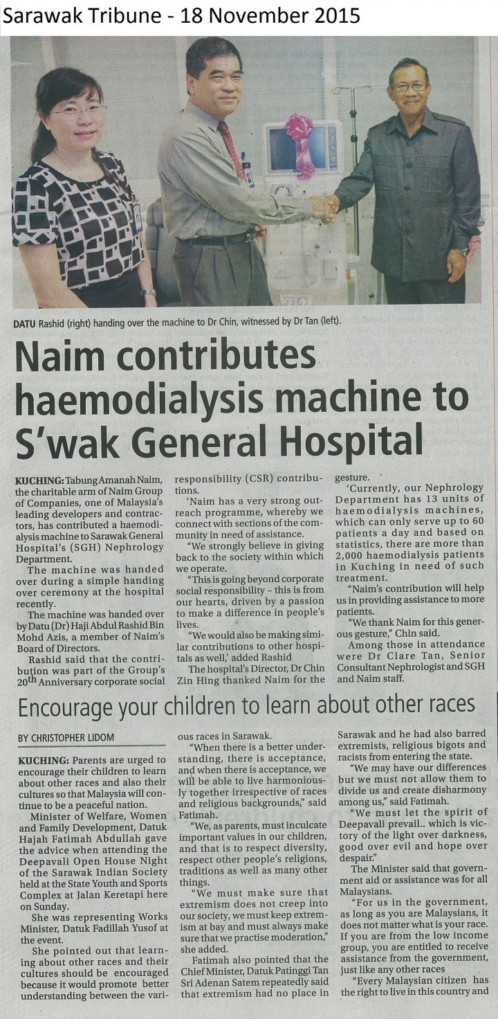 Naim contributes haemodialysis machine to S’wak General Hospital