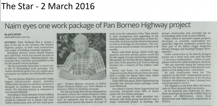 Naim eyes on work package of Pan Borneo Highway project