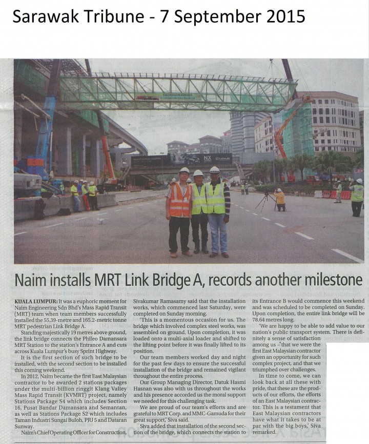Naim installs MRT link Bridge A, records another milestone