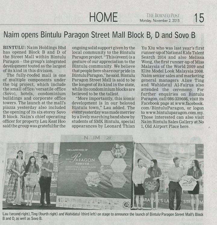 Naim opens Bintulu Paragon Street Mall Block B, D and Sovo B