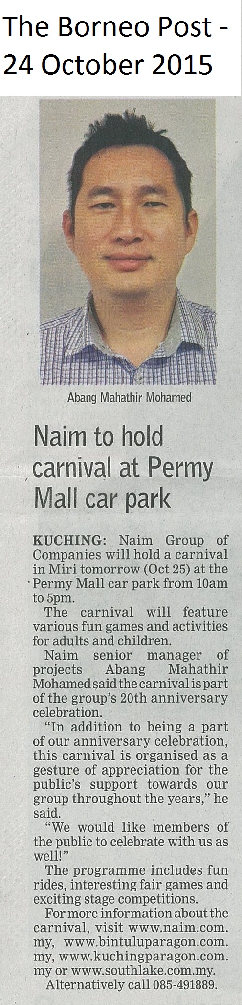 Naim to hold carnival at Permy Mall car park