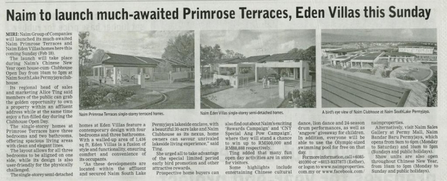 Naim to launch much-awaited Primrose Terraces, Eden Villas this Saturday
