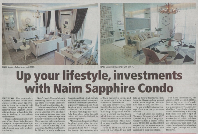 Up your lifestyle, investments with Naim Sapphire Condo